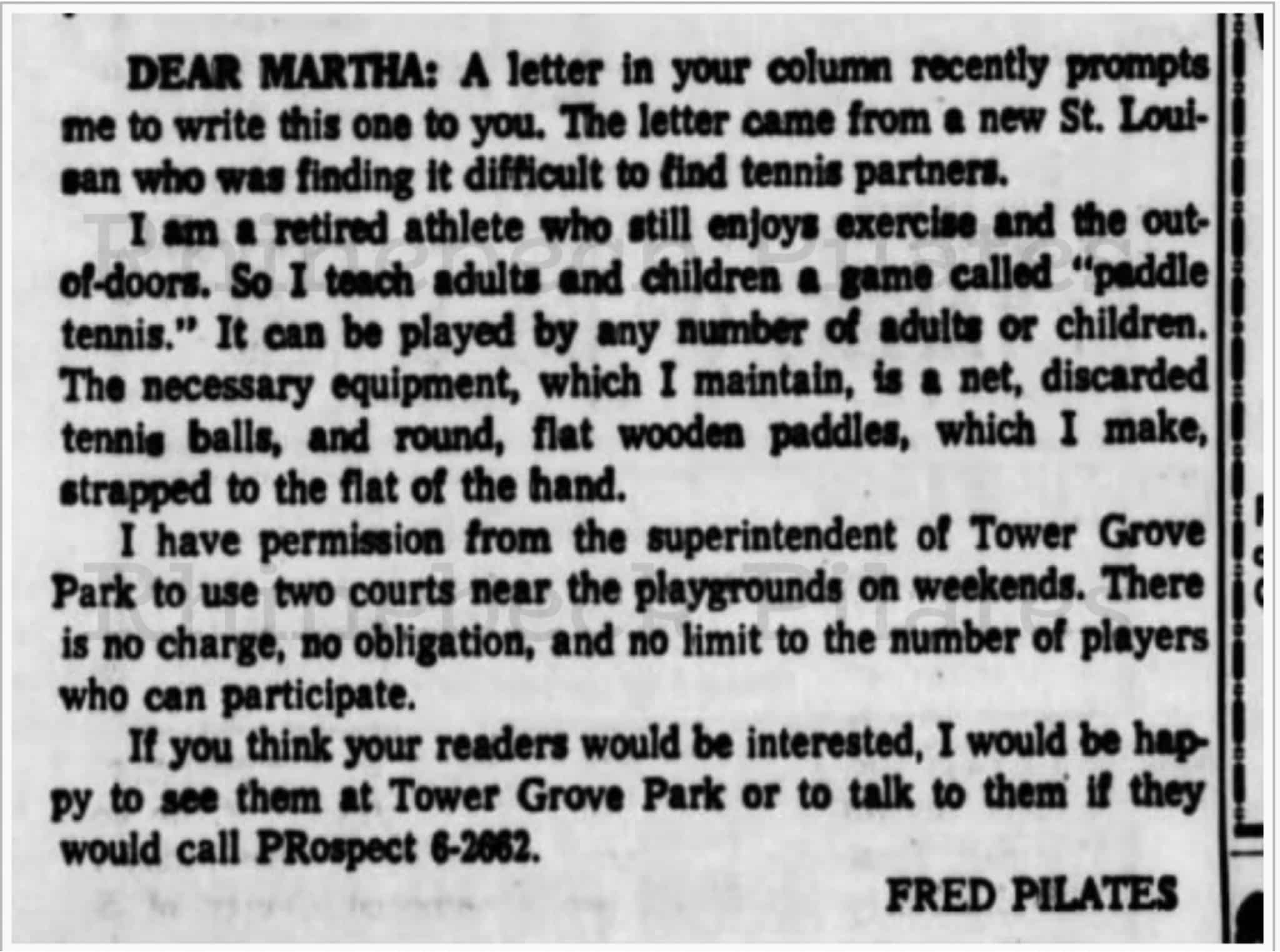 Fred Pilates Article "Dear Martha"