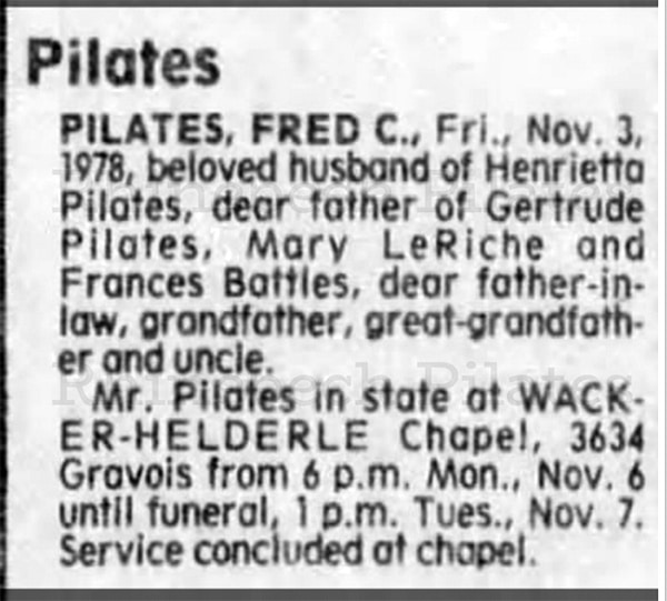 Fred Pilates obituary