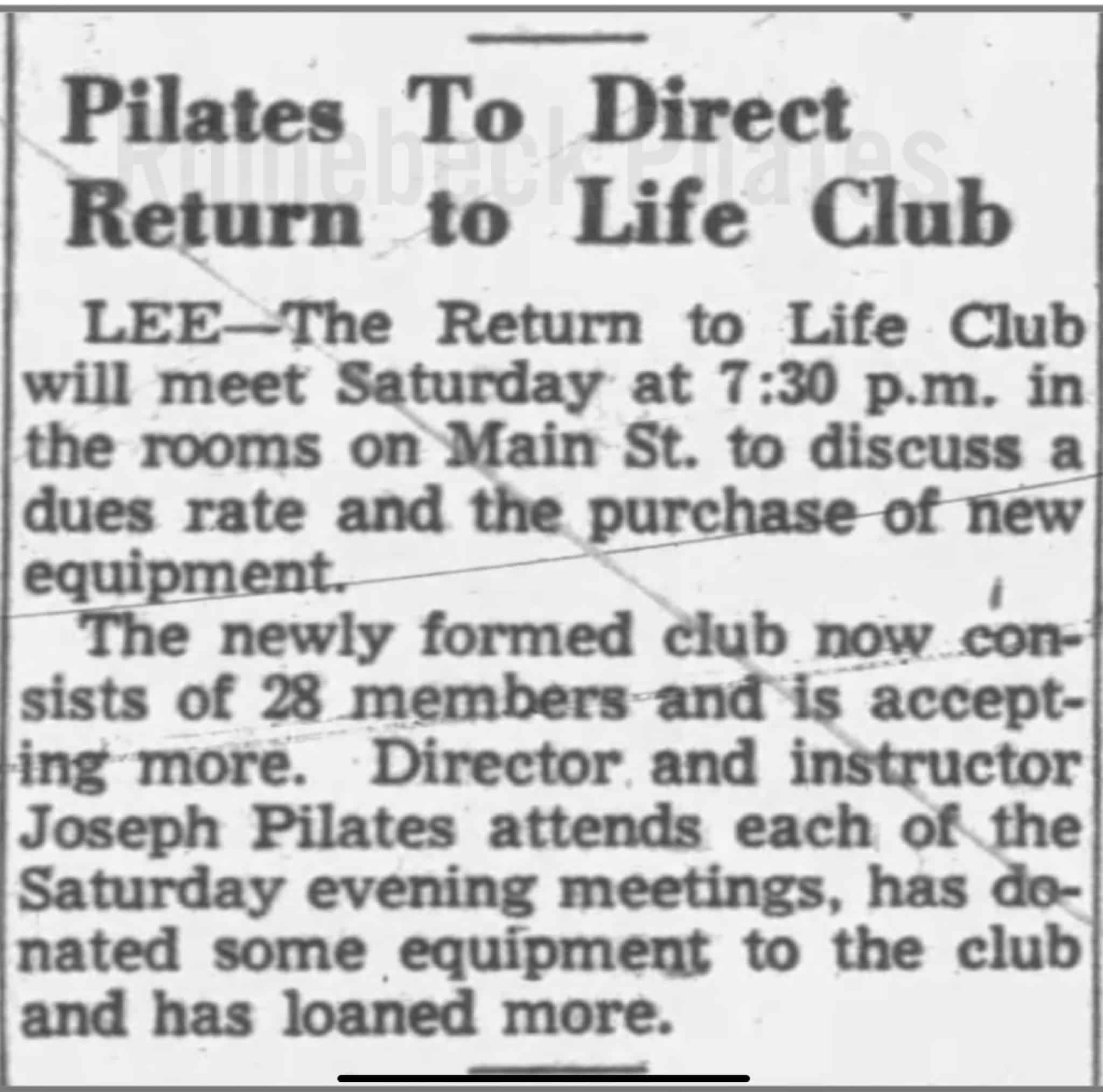 Article "Pilates to Direct Return to Life Club"