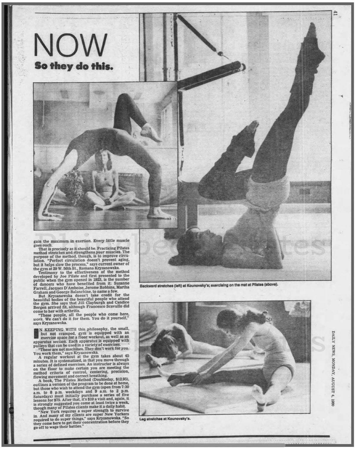 Romana Kryzanowska pilates archive article