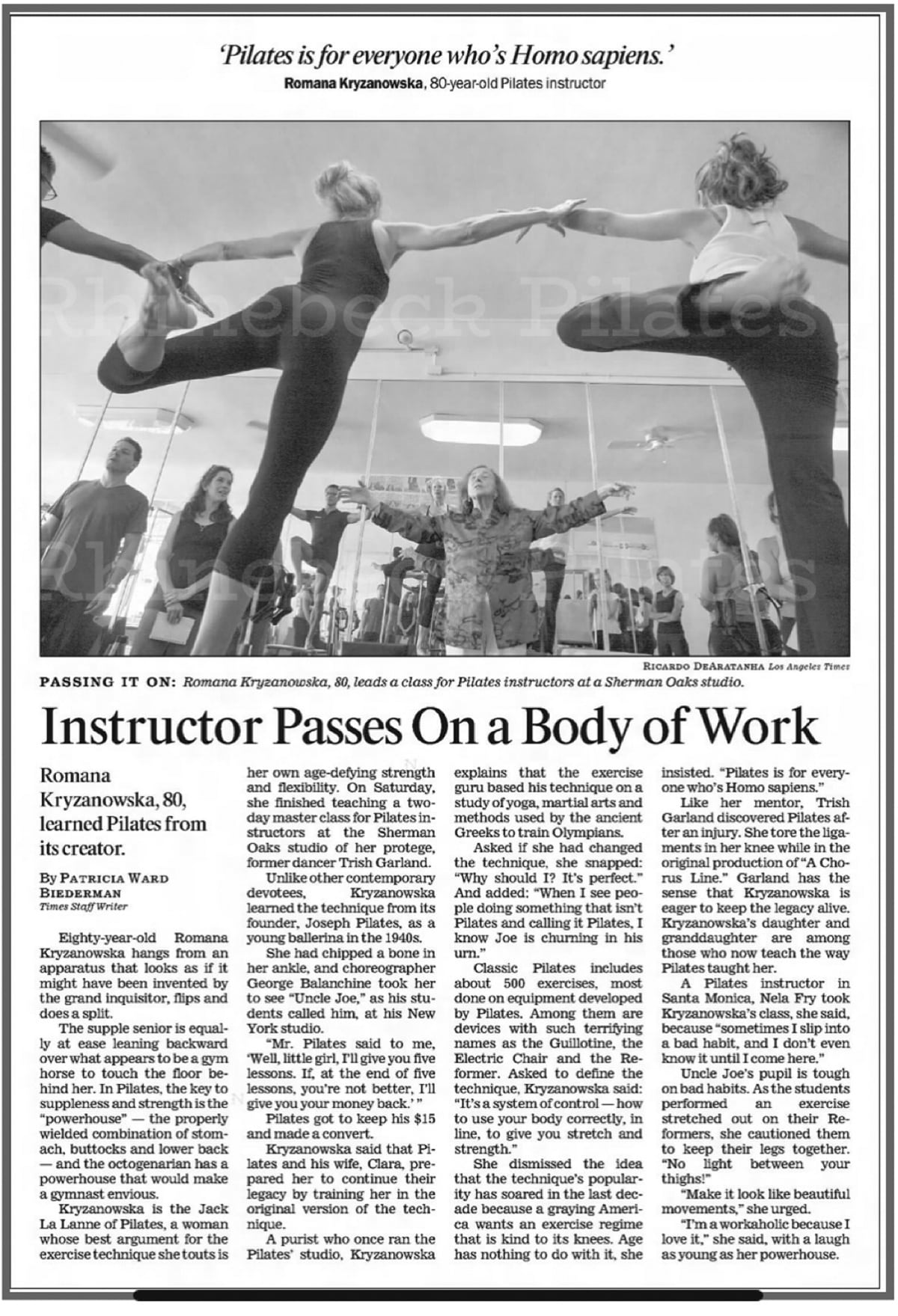 Romana Kryzanowska Instructor body work pilates archive article