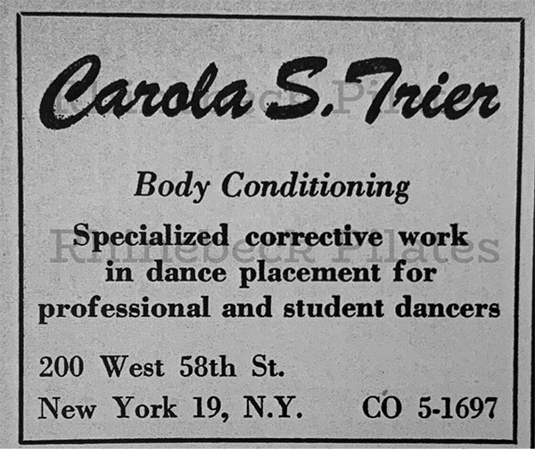 contrology advertisement Carola Trier Body Conditioning