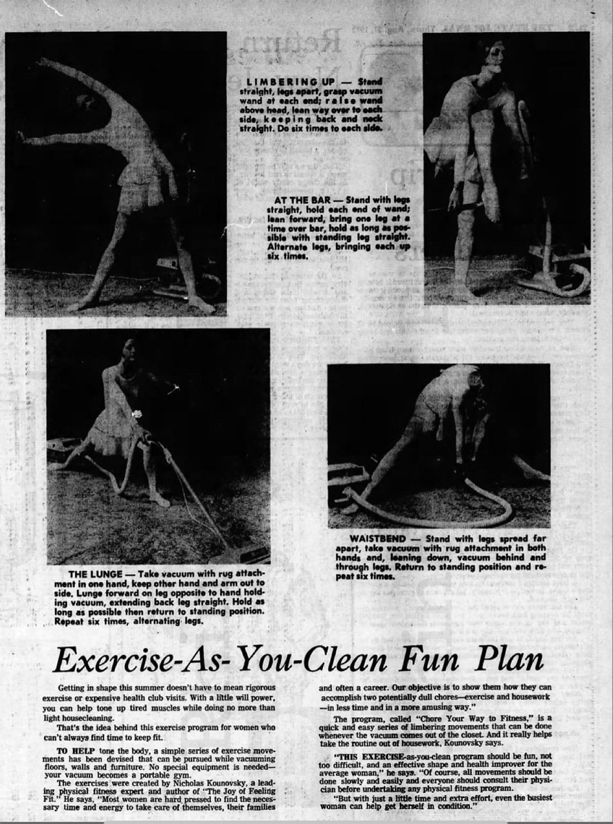 Kounovsky "Exercise-As-You-Clean Fun Plan" pilates archive article