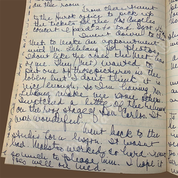 Roberta Peters Personal Diary Page Excerpt