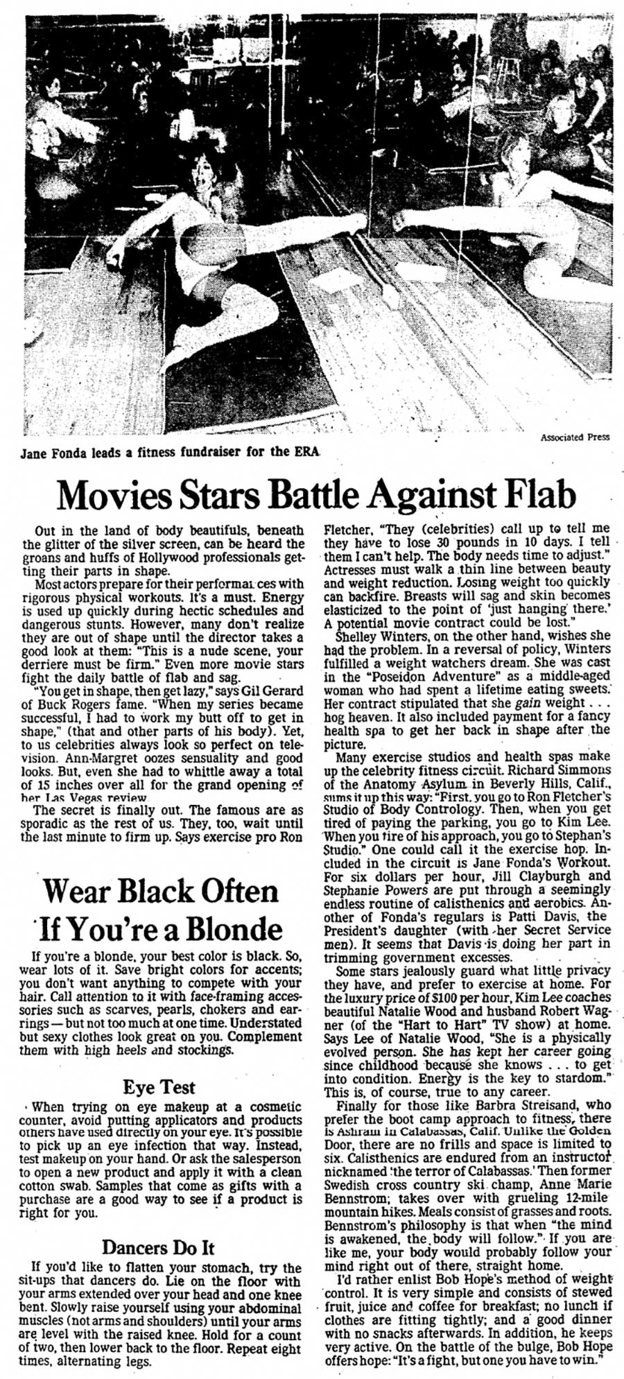 "Movie Stars Battle Against Flab" pilates archive article