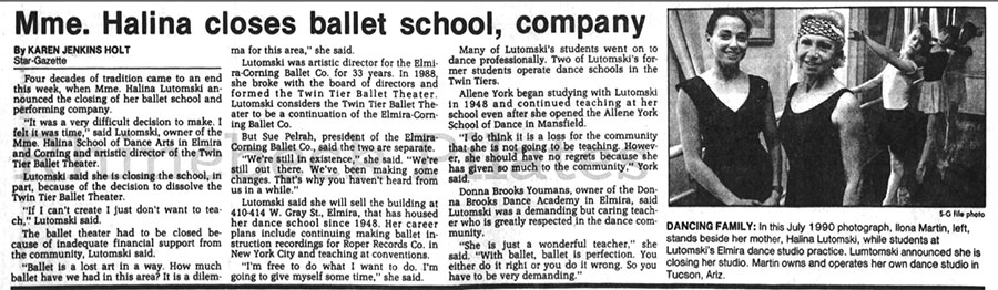 Halina Lutomski Ballet School Closes Article