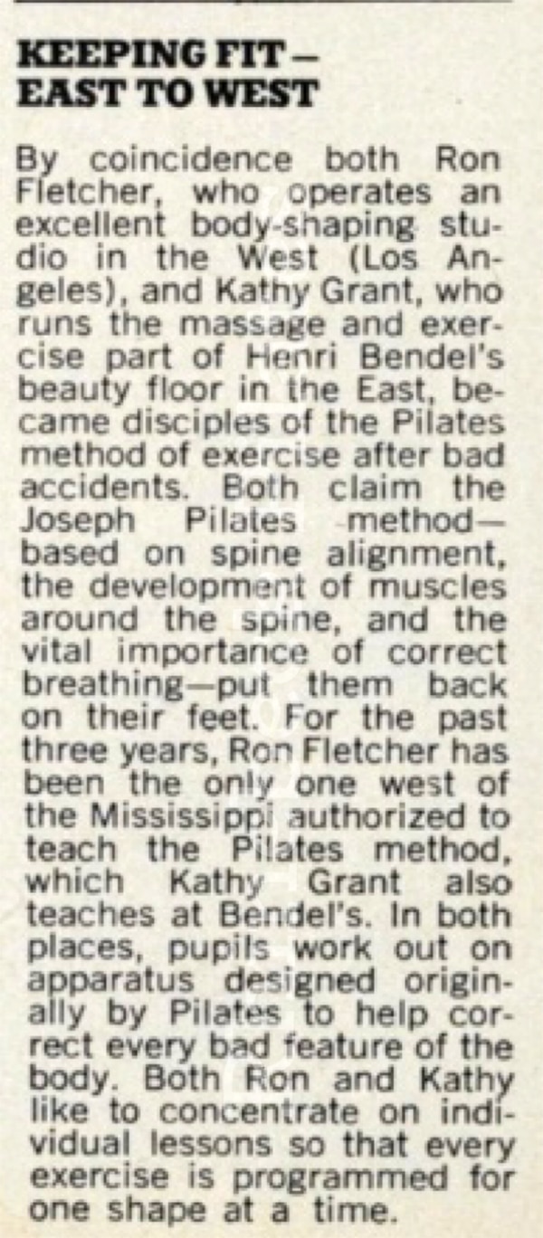 Henri Bendel studio with Ron Fletcher and Kathy Grant- pilates history archive article