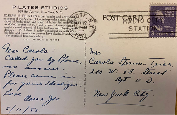 Carola Trier’s Original Pilates Idealizer Postcard