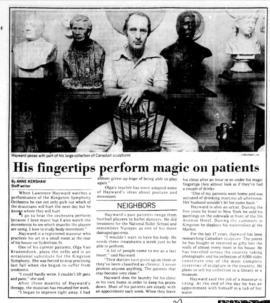"His fingertips perform magic on patients" Lawrence Hayward pilates history archive article