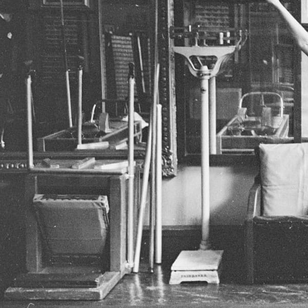 Joe Pilates' original scale in his studio.
